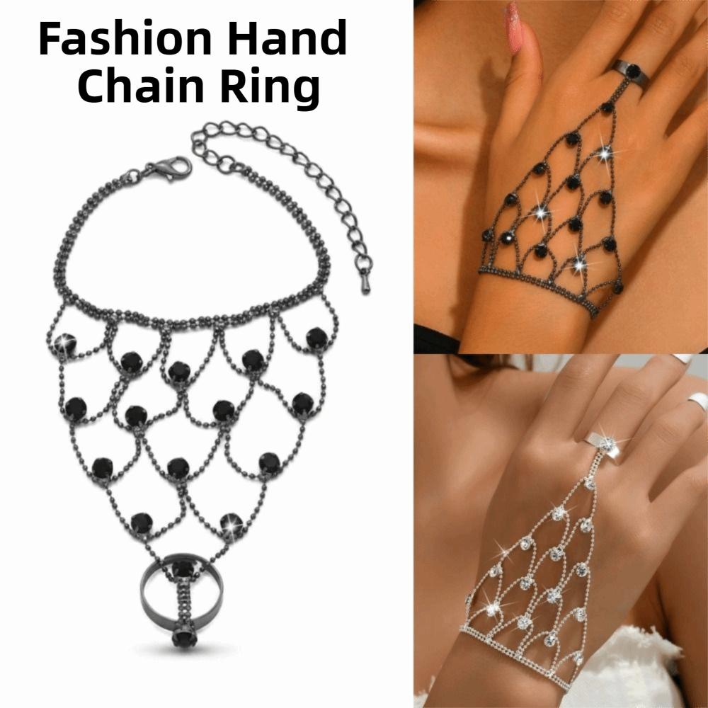 Sparkling Fashion Hand Chain Ring Vintage Luxury Rhinestone Inlaid Finger Ring Bracelet Temperament Exquisite Elegant Hand Chain
