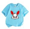 Kids Boys Girls 100% Cotton Crew Neck Short Sleeve T-Shirt, Cool Angry Cartoon White Bunny Red Eye Pattern Casual Soft Tees for Children Daily Outdoor