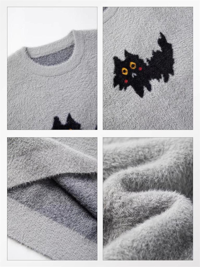 Trendy Unisex Cute Cat Pattern Soft Fluffy Knit Sweater - Warm Round Neck Long Sleeve for Couples
