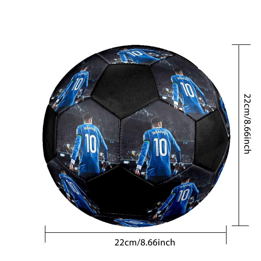 Mbappe10 Size 5 Soccer Ball, Machine-Stitched PVC, Durable & High Bounce, All Ages Fit, Fan Merchandise, Matches & Outdoor Use.