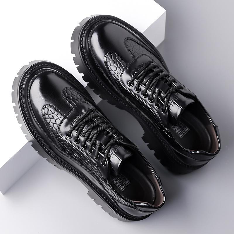Fashion Crocodile-patterned Anti-slip Leather Shoes Men New Designer Fashion Casual British Style Solid Color Platform Dress Shoes Man