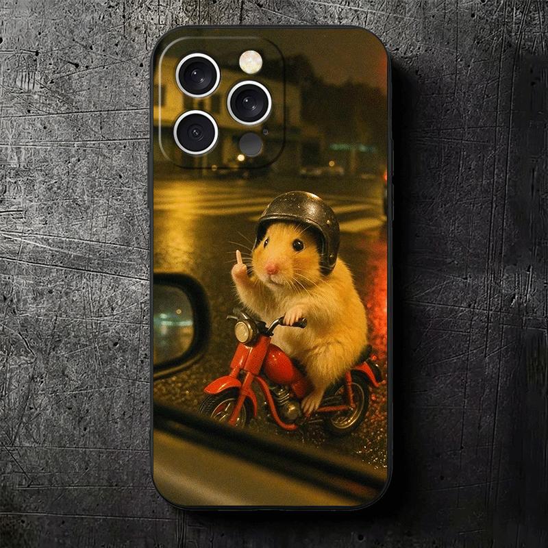 Funny Cute Pet Hamster Soft Phone Case for iPhone 16 16E 17 Air 15 Pro Max 14 Plus 13 Mini 11 12 7 Black Cover Back Shell