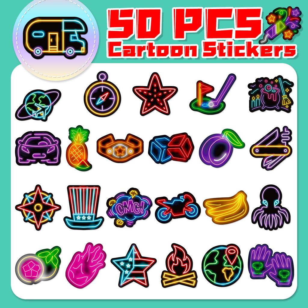 50 Autocolante Neon Creative Diy Graffiti Impermeabile Personalitate Decorative Bagaje Colorate Autocolante Desen Animat