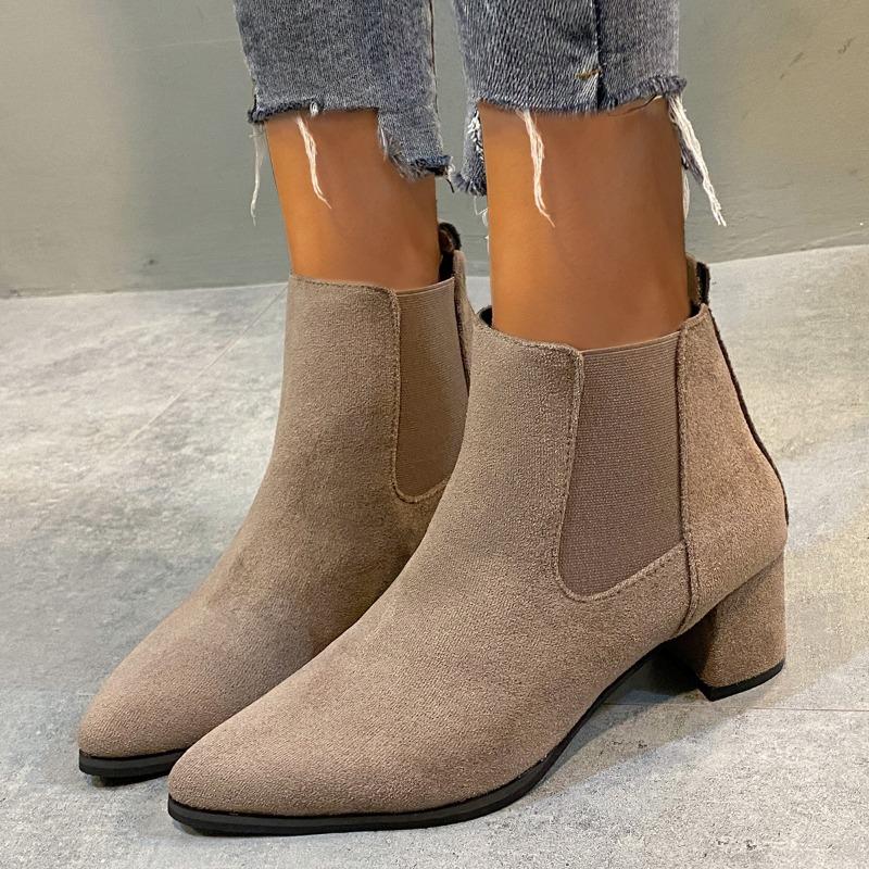 European and American Women's Boots 2024 Autumn New Frosted Leather Single Boot Pointed Middle Heel Temperament Women's Shoes