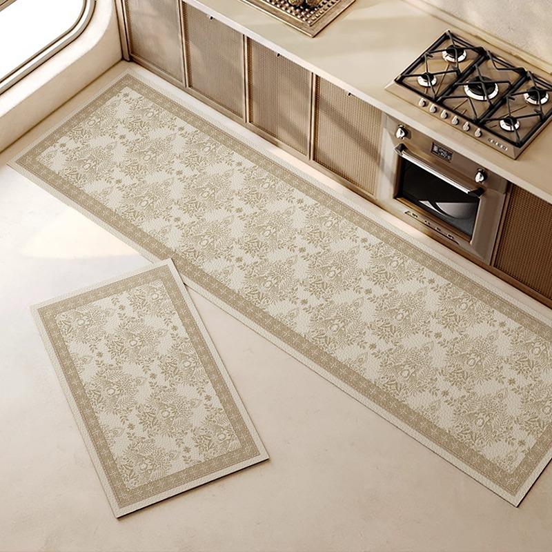 Kitchen Floor Mat Plant Pattern Waterproof Oil-proof Carpet PVC Leather Non-slip Foot Mats Long Strip Light Luxury High-end Rug