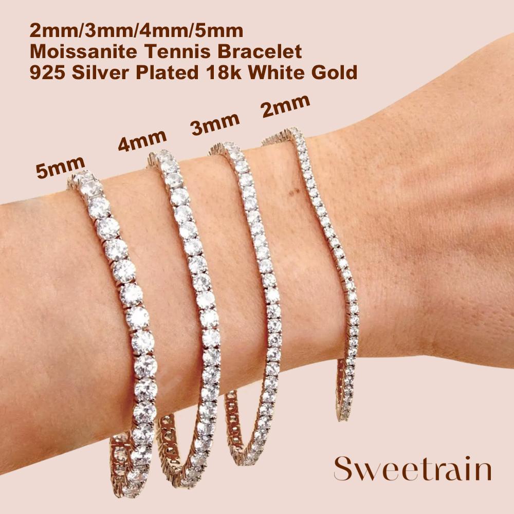 Sweetrain Moissanite Tennis Bracelet for Women 18K White Gold Plated S925 Silver Lab Grown Diamond Bracelet with GRA