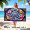 Floral Garden Theme Quick Dry Beach Towel Custom Name Text Print Large Sand Resistant Towel Beach Vacation