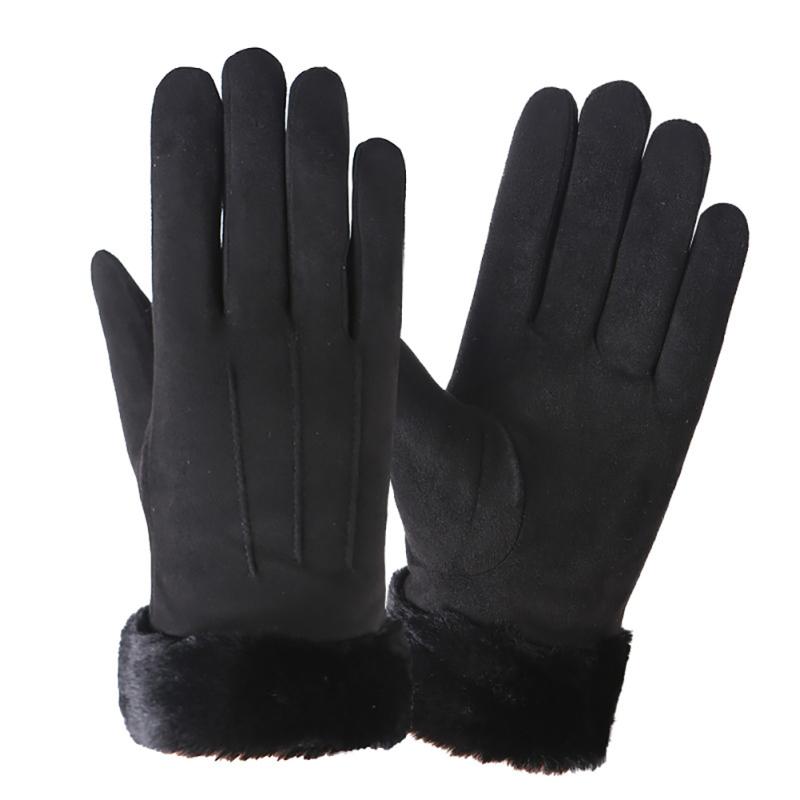 Women Winter Gloves Suede Leather Non-slip Touch Screen Warm Thick Gloves With Fur For Outdoor