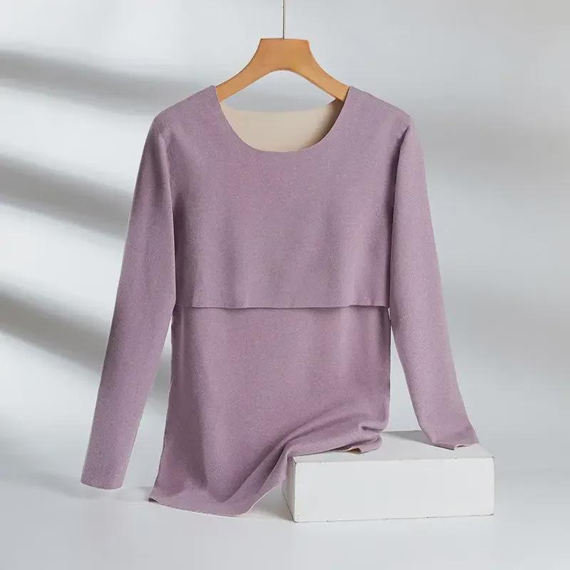 Maternity Thermal Nursing Top: Plus Size Velvet Postpartum & Feeding Wear for Autumn/Winter