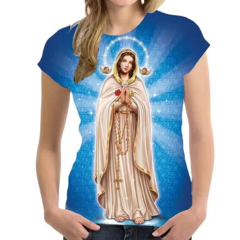 Camiseta unisex de alta calidad con estampado 3D de la Virgen María de Guadalupe, estilo católico, informal, de gran tamaño