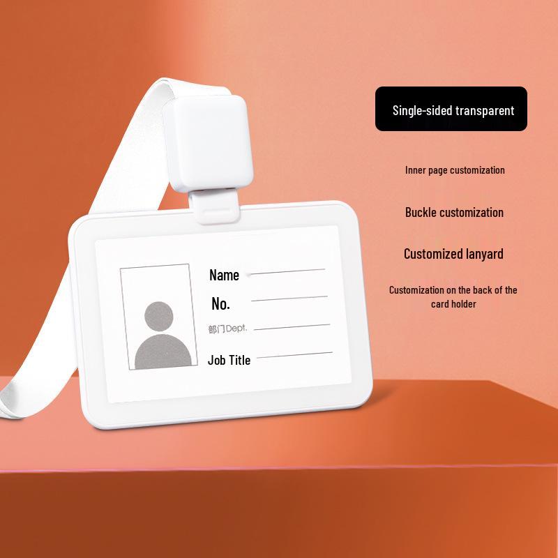 Double-Sided Transparent ID Card Holder with Logo and Retractable Lanyard.