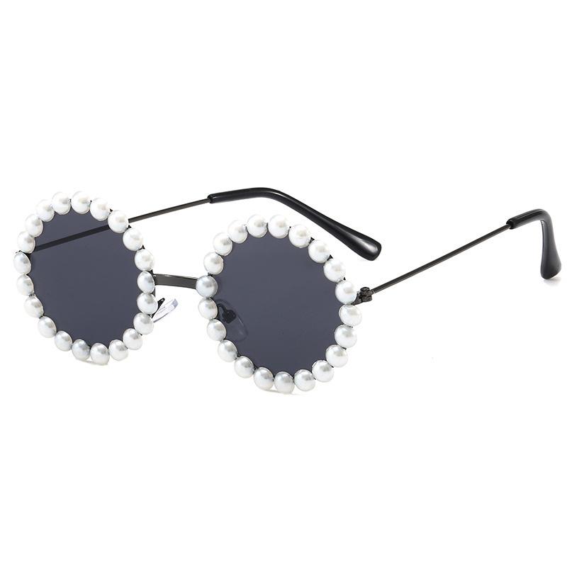 

New Sticky Pearl Children s Sunglasses B138 Fashionable Baby Street Shooting Trendy Round Frame Glasses чорний