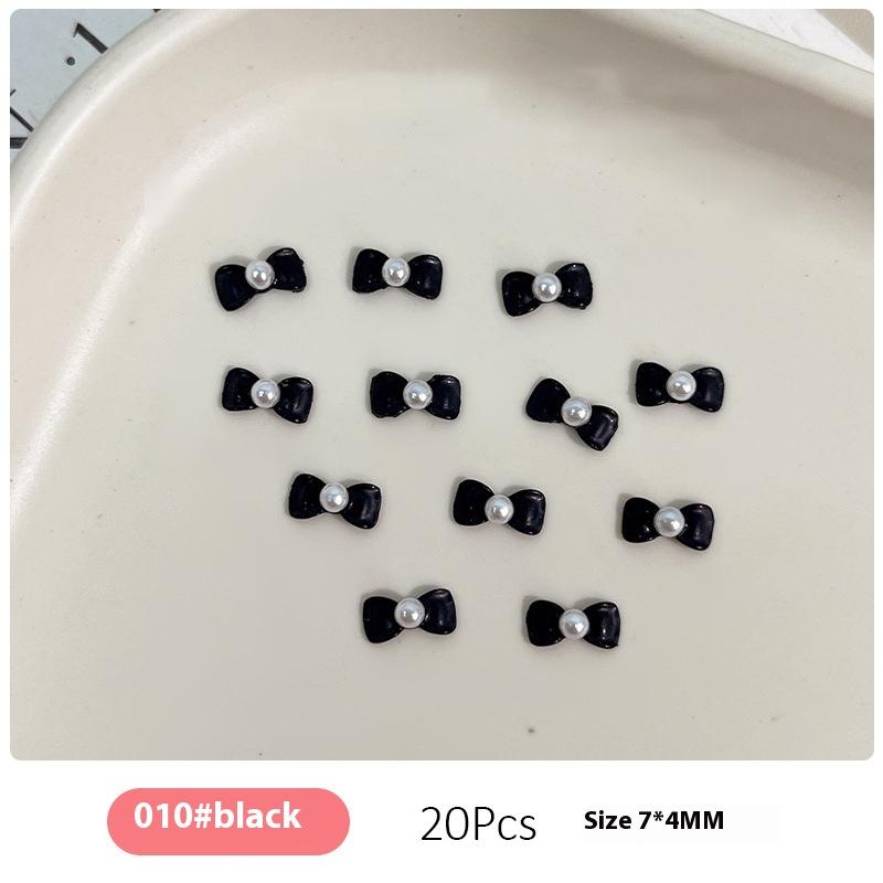 

20Pcs Solid Color Minimalist Pearl Bows Nail Charms Bowknots Mini Resin Inlaid Nail Art Decorations For Diy Manicure чёрный