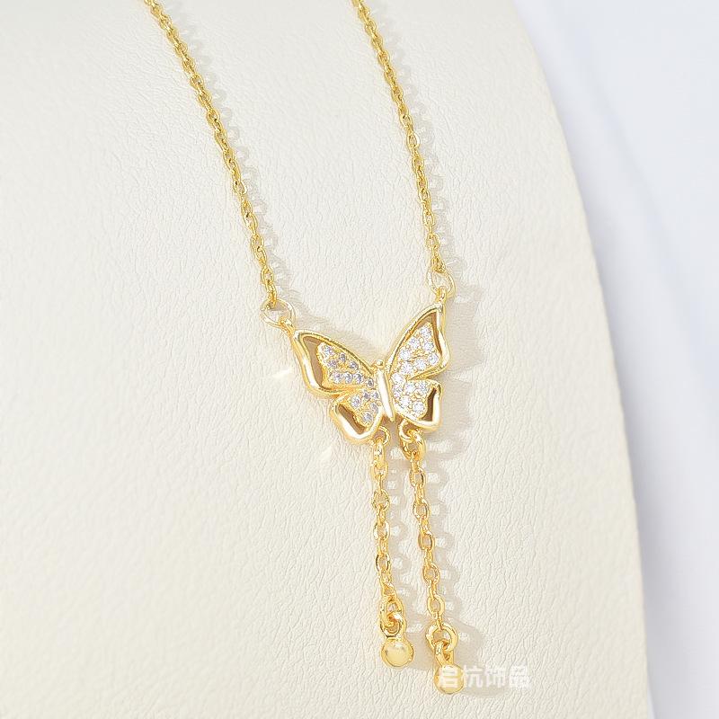 Merry Su Butterfly Necklace Women'S Light Luxury Simple Temperament Versatile Micro-Inlaid Pendant