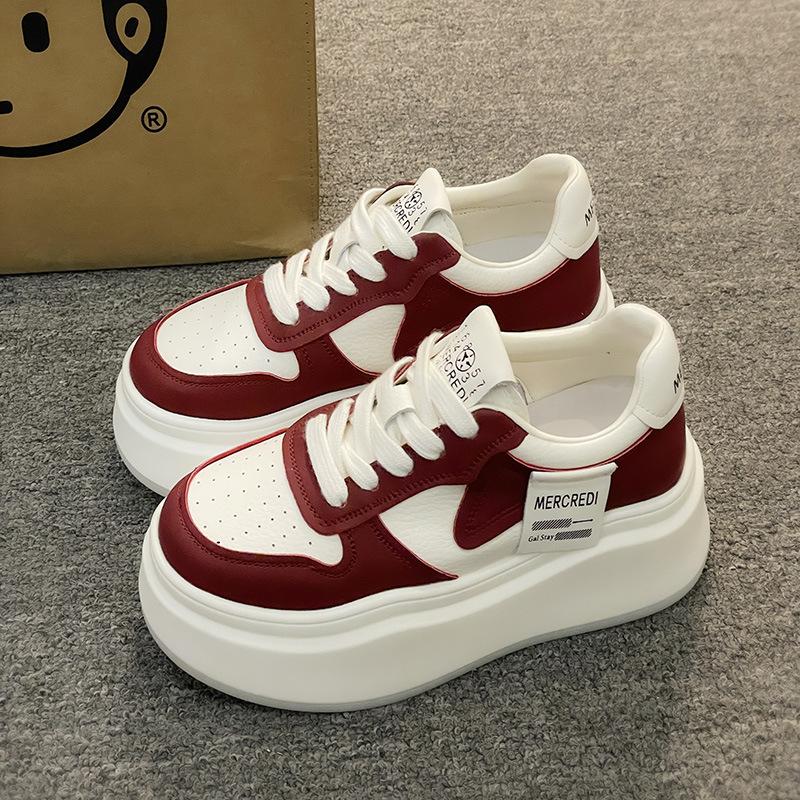 Thick-soled heightening little white shoes women's shoes 2025 spring and summer new leather muffin casual sports board shoes big head bread shoes