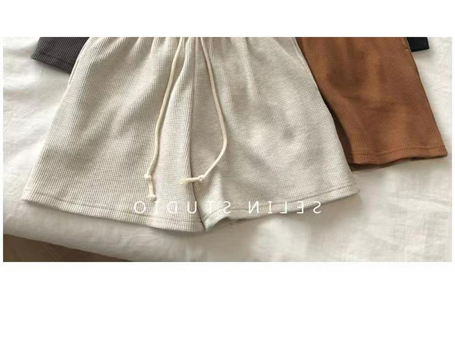 Korean-Style Summer Waffle Knit Women's Loose Wide-Leg Sports Shorts