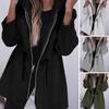 Women Windbreaker Jacket Hooded Thermal Long Sleeve Solid Color with Drawstring Waist Large Pockets Zipper Closure