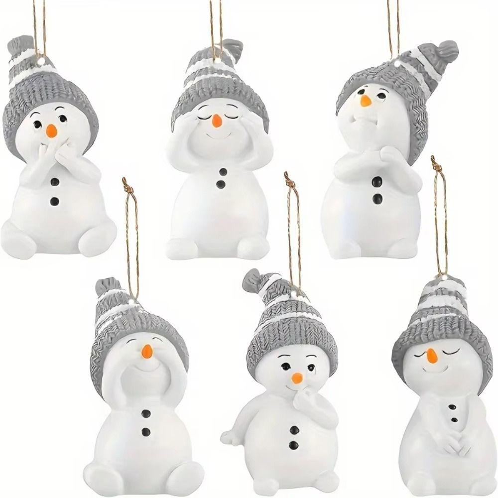 6Pcs Cute Christmas Snowman Pendant Wooden Cartoon Snowman Christmas Tree Pendant Exquisite Hanging Snowman Decoration Pendants