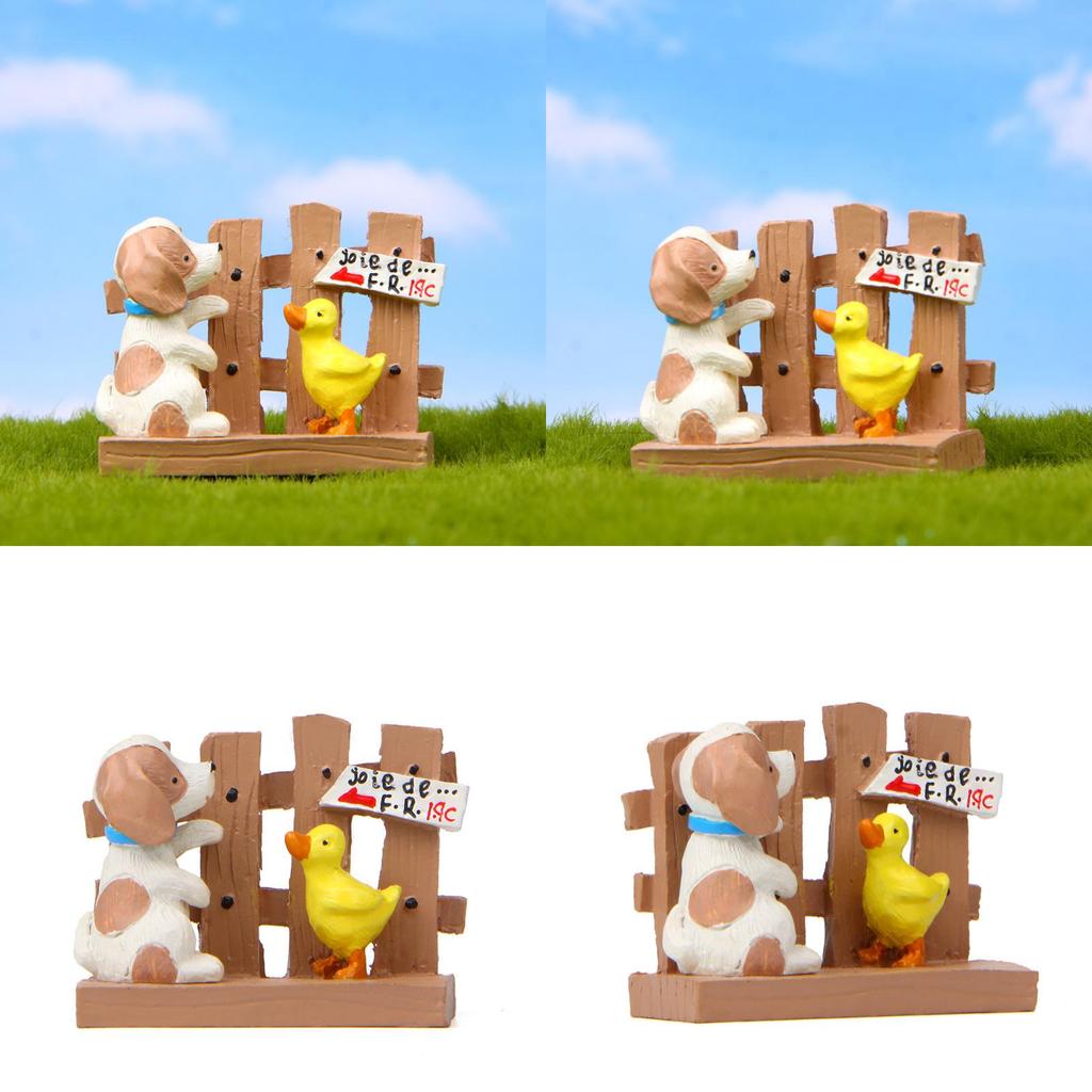 Cartoon Cute Fence Duck Dog Mini Model Ornament For Home And Garden Decoration