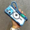 Armor Candy Color Clash For Magsafe Phone Case For 17 16 15 14 Plus 13 12 Pro Max Stand With Wrist Strap Phone Back Cover