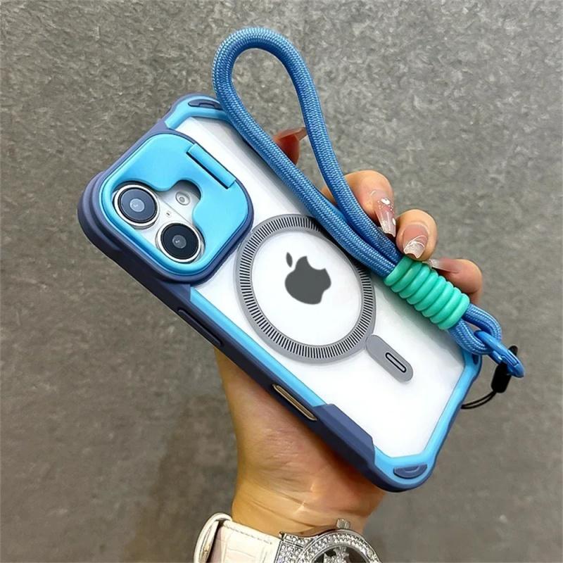 Armor Candy Color Clash For Magsafe Phone Case For 17 16 15 14 Plus 13 12 Pro Max Stand With Wrist Strap Phone Back Cover