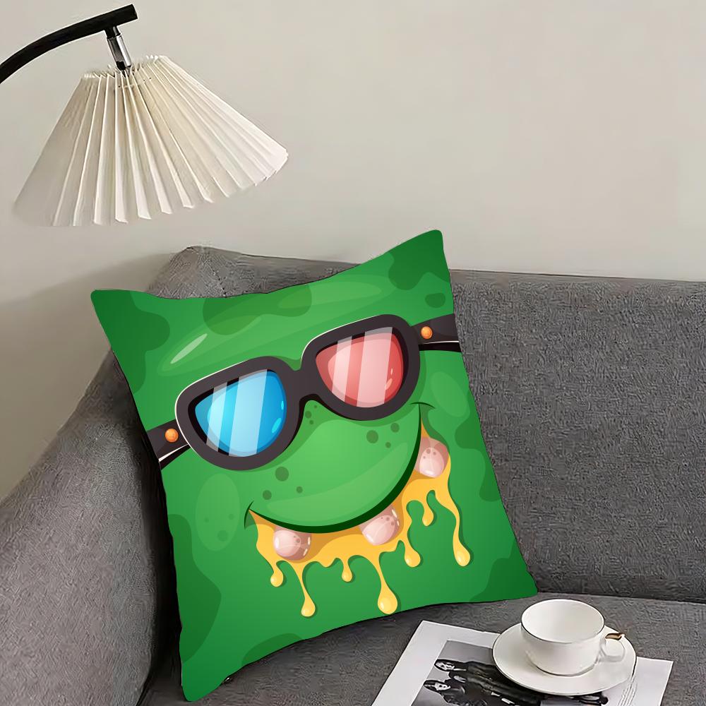 Funny Little Monster Emoticon Pack Cushion Cover Reversible Plush Pillow Cover – For Car, Sofa, Bedroom, Perfect As a Gift.