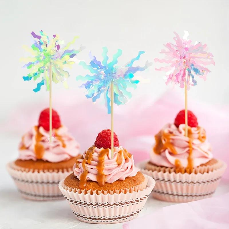 5Pcs Glitter Tassels Cake Topper Snowflake Ball Shape Cupcake Toppers for Christmas Birthday Party Baby Shower Cake Decor