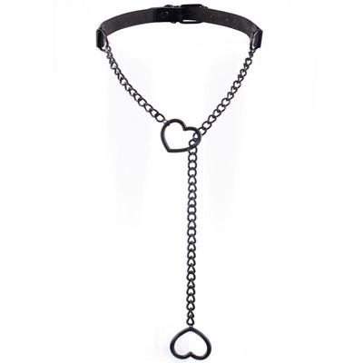 Naszyjnik Łańcuszek z Sercem Czarna Skóra Choker Obroża Dla Kobiet Akcesoria Goth Punk Gotycka Biżuteria