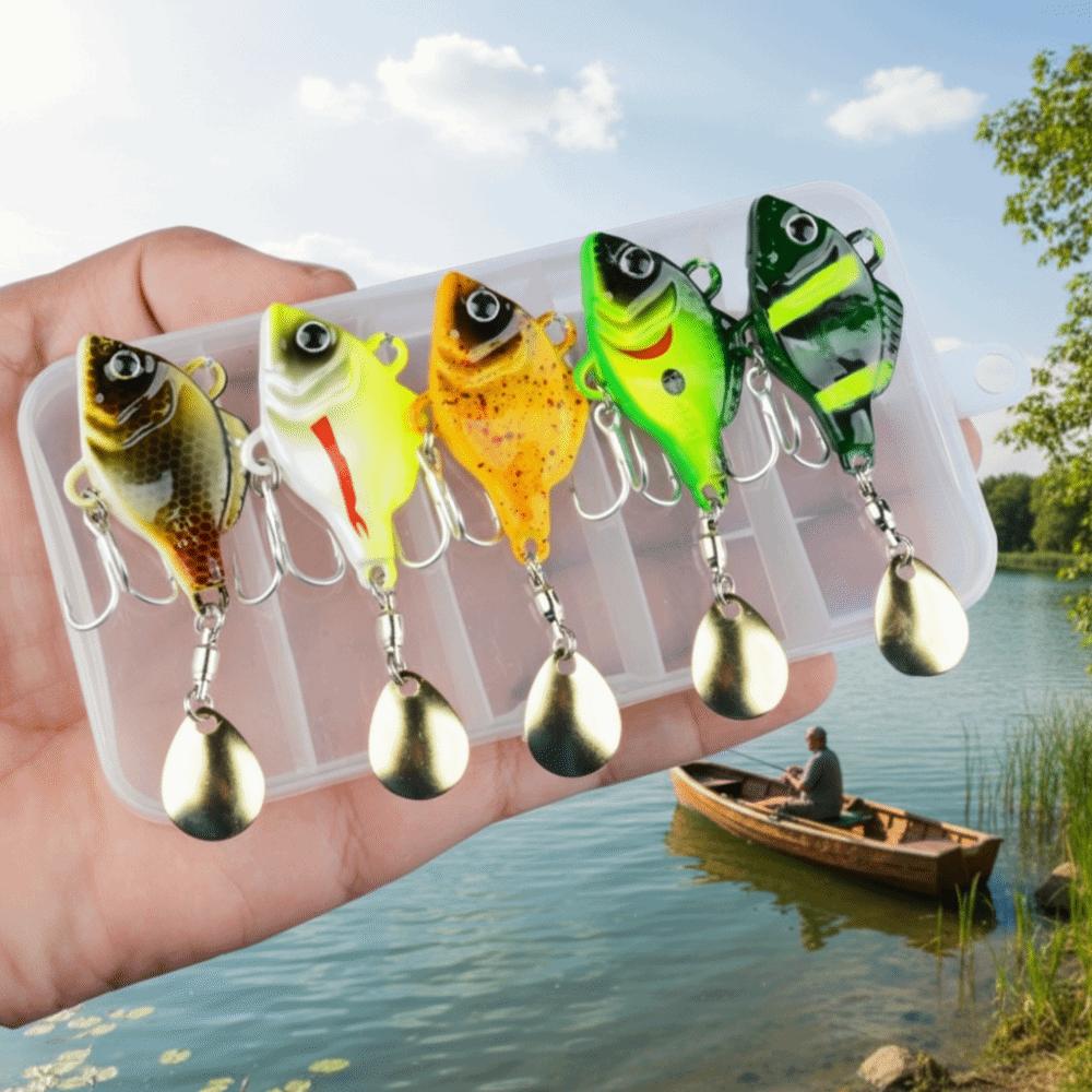 5pcs Vibration Bait Fishing Lures Kit Rotating Glitter Fishing Lures Hooks  Fishing Tool