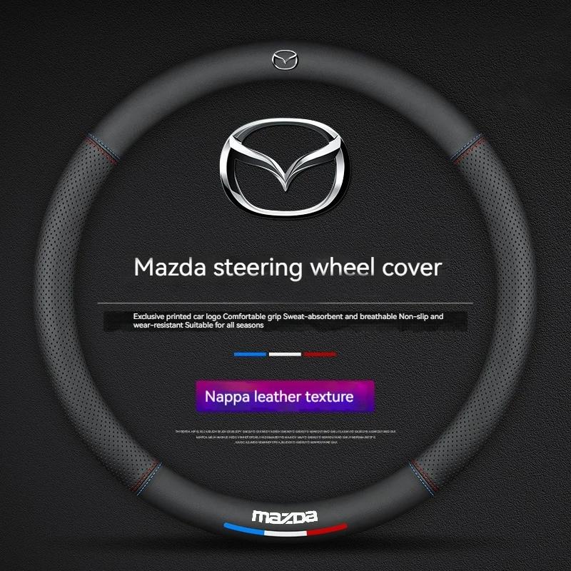 2025 Hot For Mazda 3 5 6 SKYACTIV Axela Atenza CX30 CX5 CX8 CX9 MX5 RX8 RX7 BT50 Carbon Fiber Leathe Car Steering Wheel Cover Ac