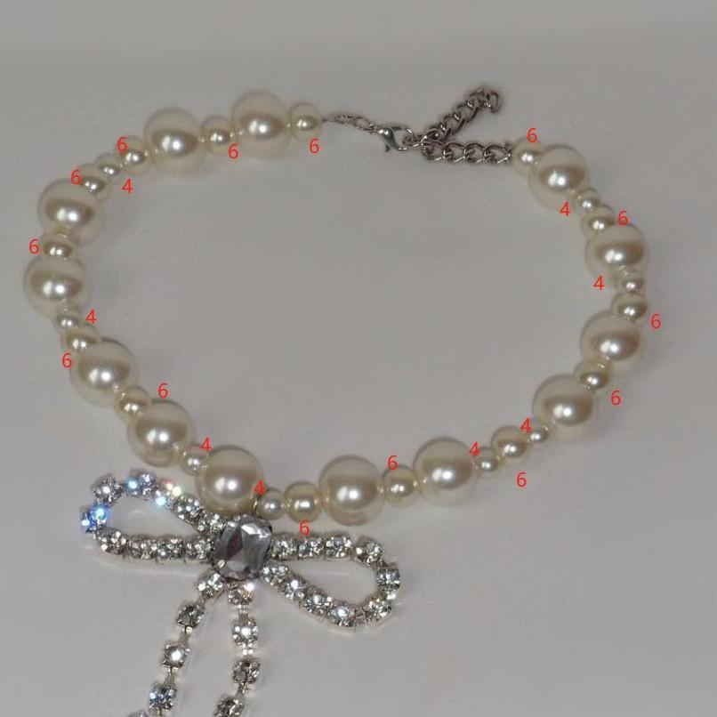 European and American imitation pearl necklace female personality sweet cool diamond fringed bow choker advanced sense collarbone chain