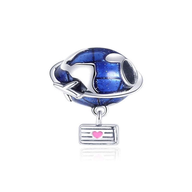 Copper Metal Blue Earth Plane Ball Love Travel Dangerous Charm Bead Component Bead Component Ideal Designed For Authentic Original European Bracelet
