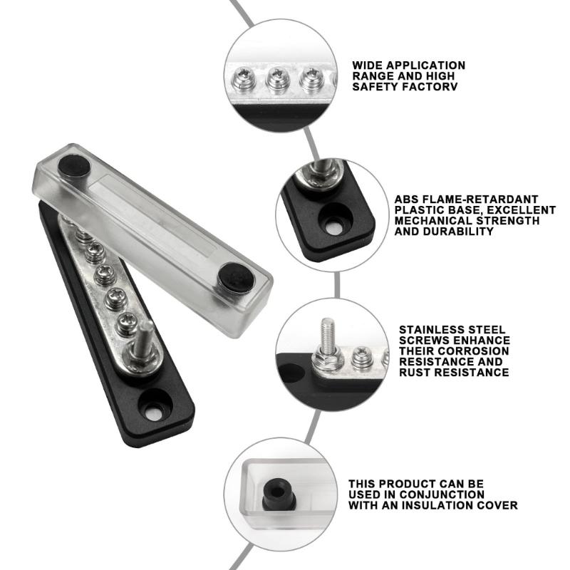 5 Post Power Distribution Block Bus Bar 100A 48V Marine Bus Bar, Automobile Battery Terminals Distribution Block