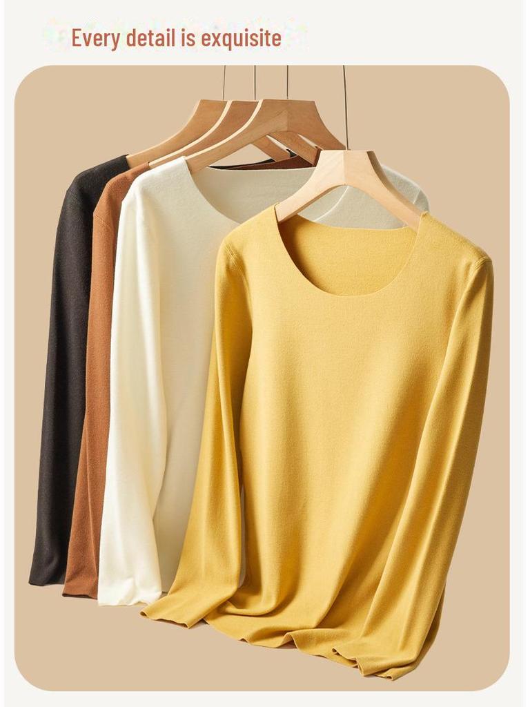 Women's Round Neck Velvet Bottoming Shirt - Winter Plush Seamless Innerwear, Thickened for Warmth