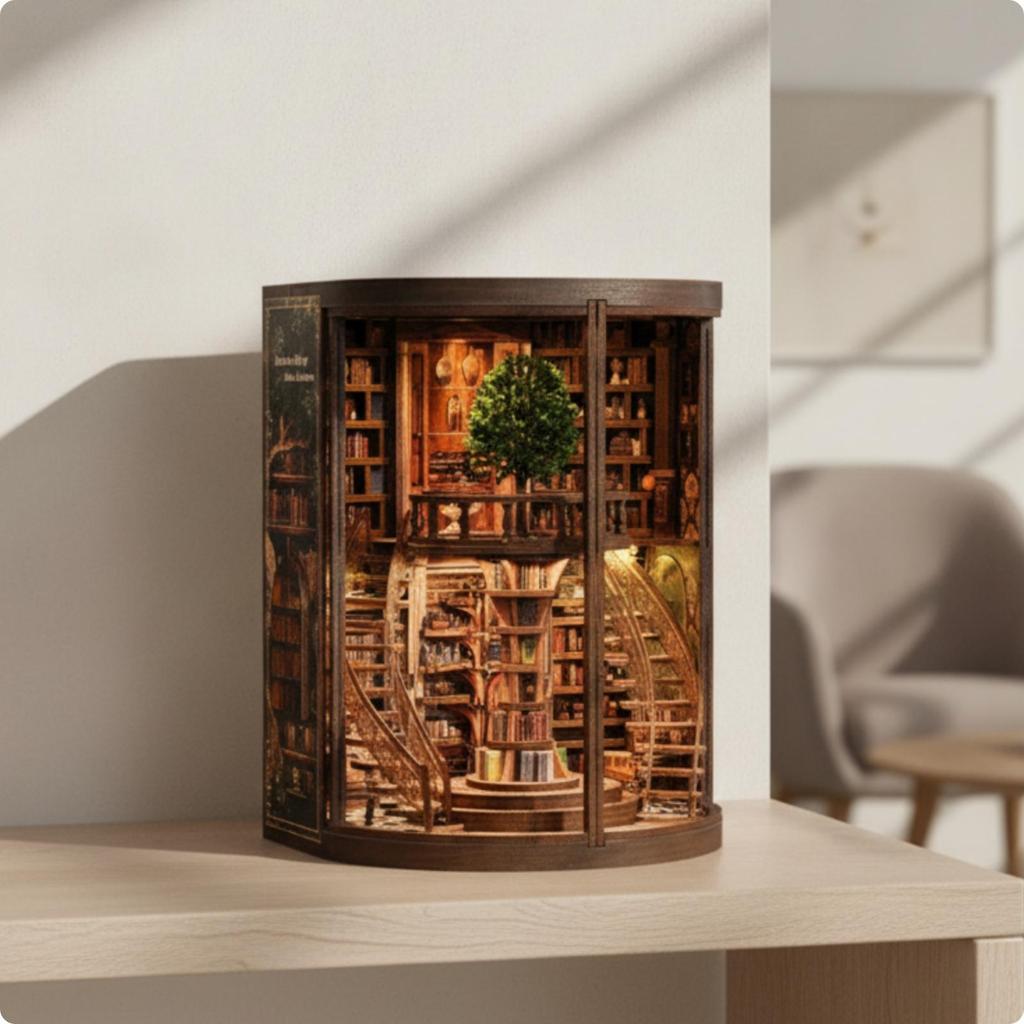 Bibliotheks-Vignette mit Licht DIY Holzbausatz Beleuchtete Miniatur für Bastler, Erwachsene,