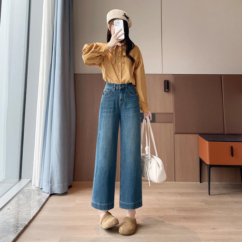 

2025 Spring/Summer Women s Wide-Leg Blue Denim Jeans - Straight, Loose, Slimming Drape Style XL