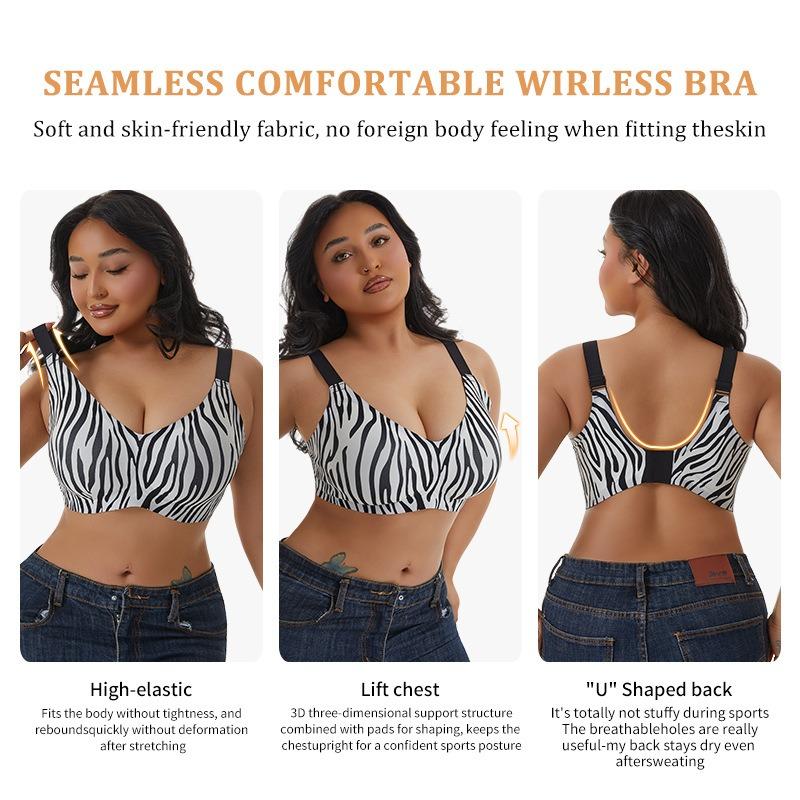 Plus Size Leopard Print Wireless Bra Push Up Back Support Full Cup Bra