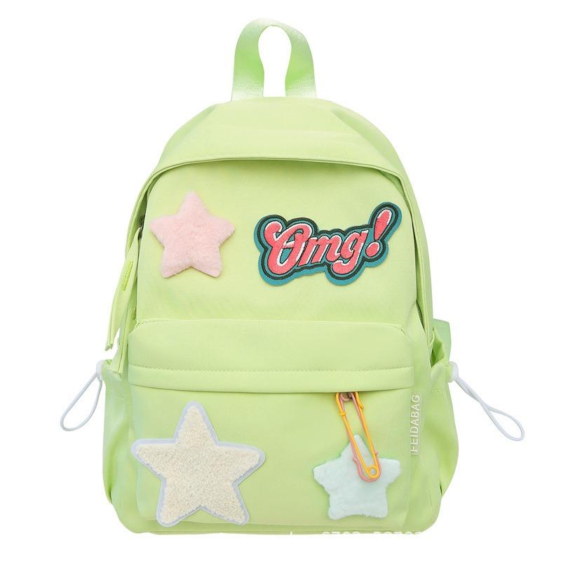 

Модный новый рюкзак студенческий большой вместимости школьный рюкзак модный милый звезда снижение нагрузки на шею рюкзак для девочки Small зелёный
