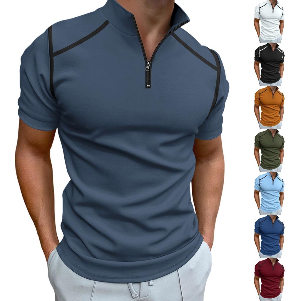 Men's Golf Short Sleeve T Shirts Casual Lightweight Shirt Stylish Quarter-Zip  Lapel Collar Shirt