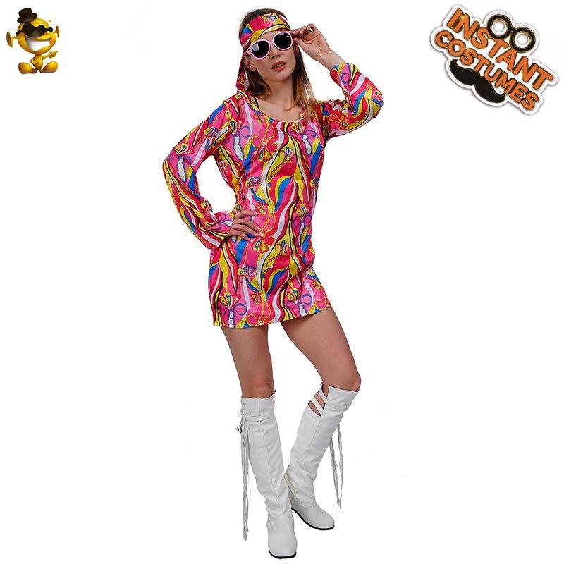 Orgy adult women's hippie rock party costumes, big girl generation hippie character performance costumes