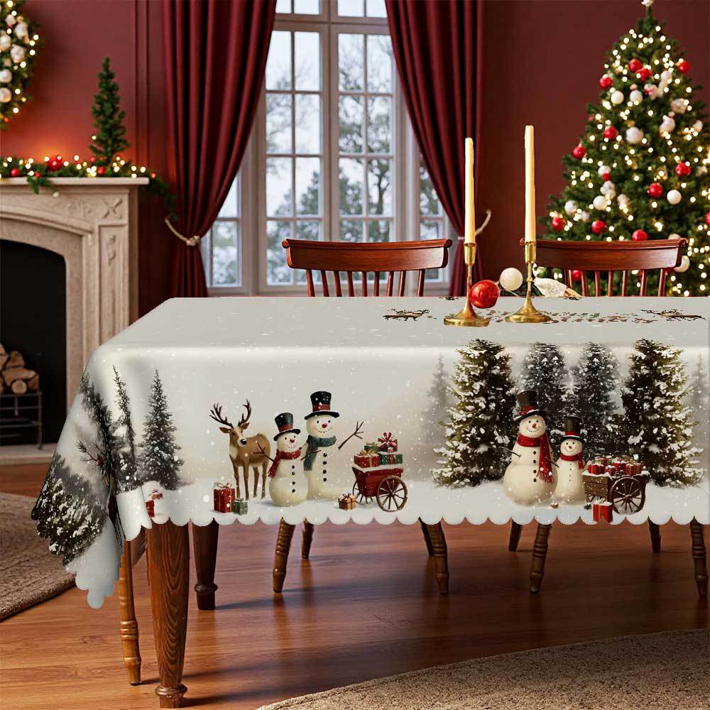 Weihnachts-Tischdecke Wasserdicht Und Ölfest Schneemann Rentier Geschenk Schnee Weihnachten Dekorative Tischdecke, Runder Tisch Quadratischer Tisch Universell