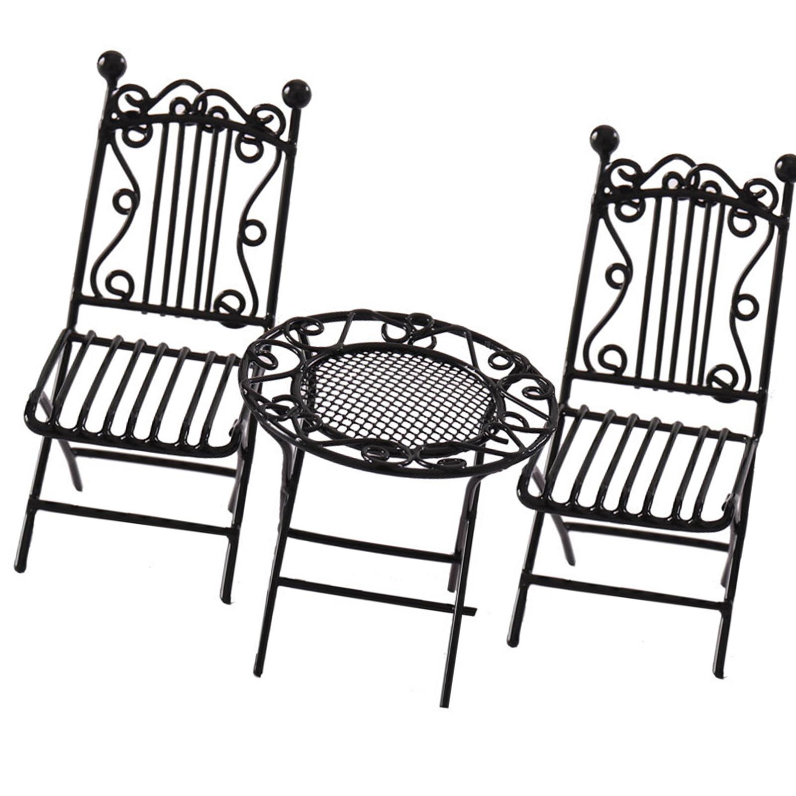 

3in1 Miniature Iron Table And Chair Set For 1/12 Dollhouse Decors Craft Project And Garden Display Accessories чёрный