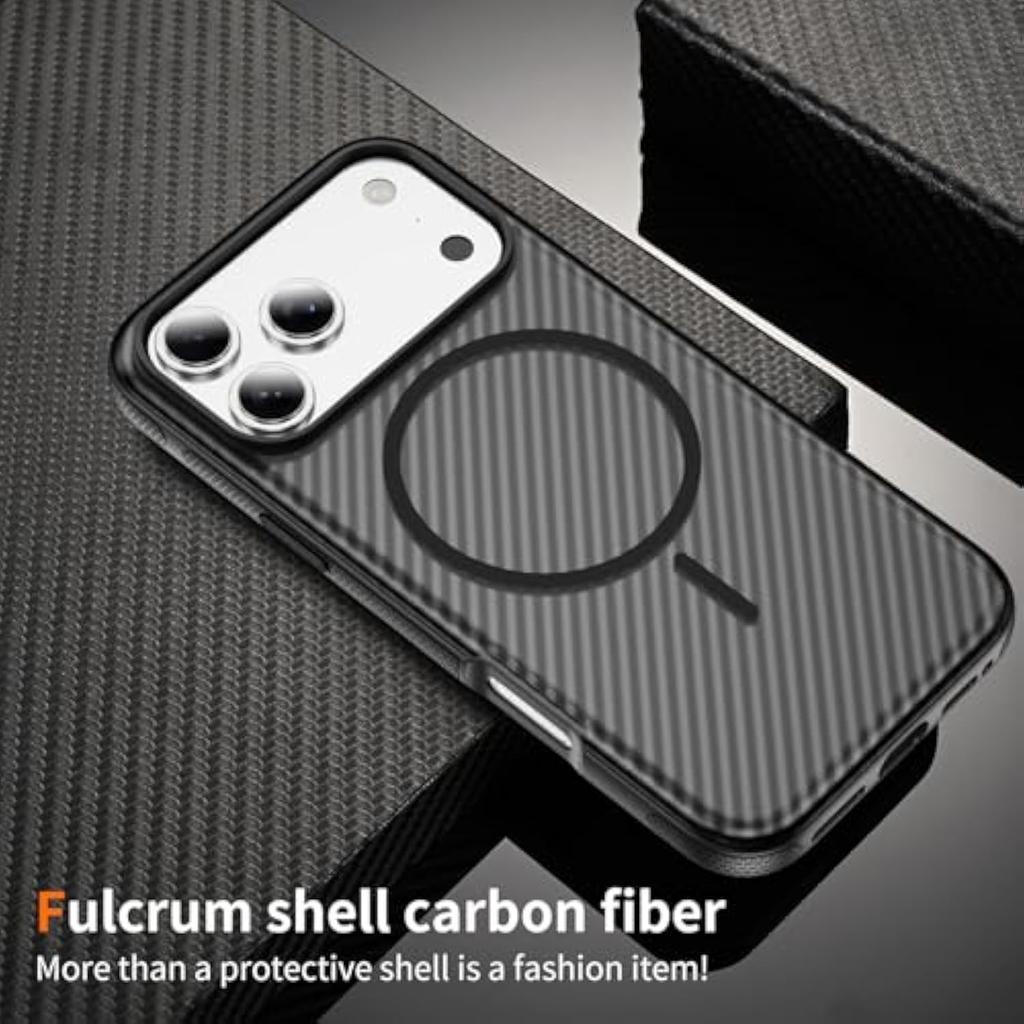 For iPhone 17 Pro Magnetic Case Carbon Fiber Texture PC + TPU Anti-Slip Phone Cover Compatible with MagSafe
