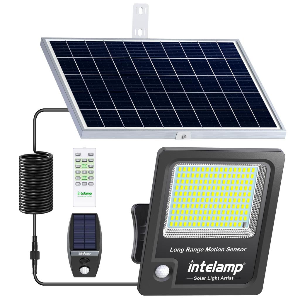 Intelamp Solar Light with Motion Sensor for Outdoor LED 170 Maximum Lumens of 2000 Solar Automatic 3 Intelligent No Electricity IP65 Waterproof and