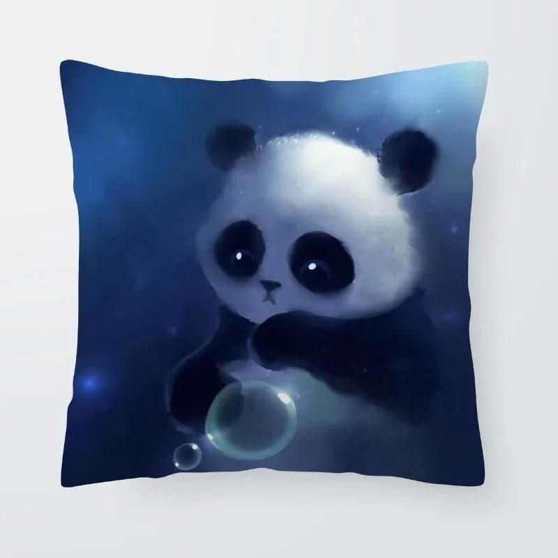 Подушка для подарка на новоселье в стиле красного прибрежного двора, панда, кошка, сова, подушка, животное, черный чехол 40x40cm