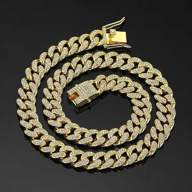 Hip Hop Shiny 13MM Cuban Link Chain Necklace/Bracelet  Color Rhinestone Iced Out Cuban Chain Punk Jewelry Necklace Gift