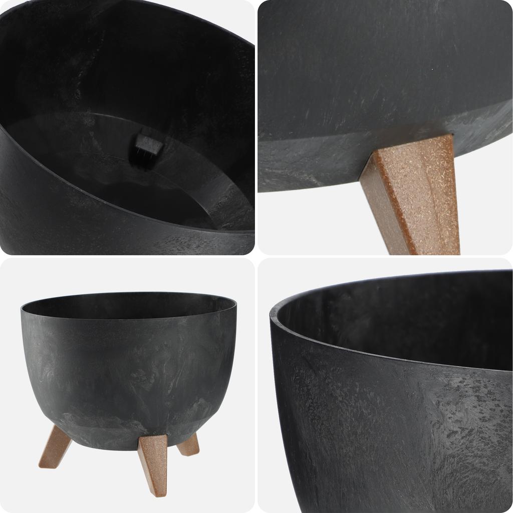 KADAX Flower Pot Planter 29cm Cover + Insert Legs Cork Flower Stand Black