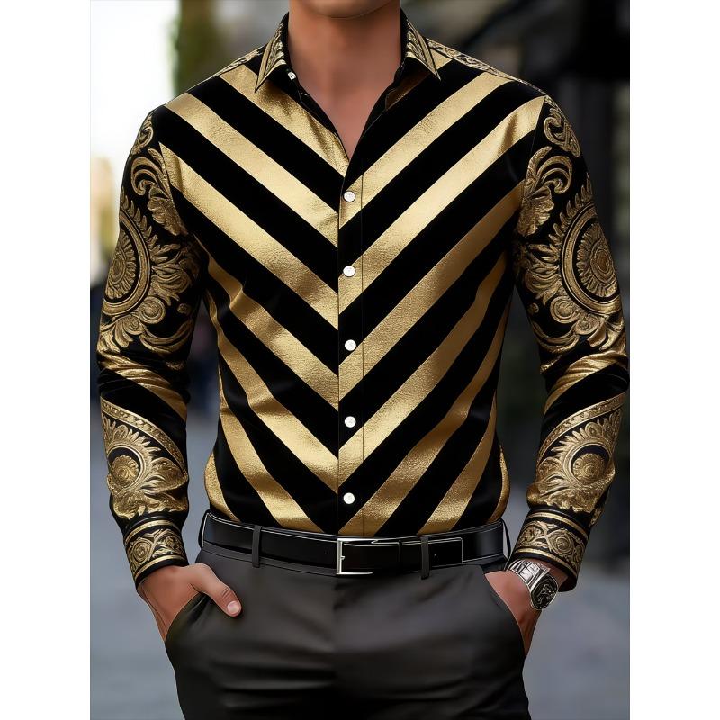 New Men s 3D Floral Printed Long Sleeved Shirt with High-Quality Patterns, Casual Long Sleeved Collar Top S