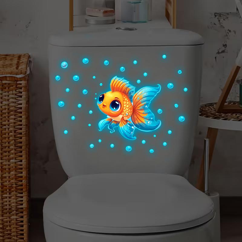 Glow-In-The-Dark Goldfish Bubble Toilet Sticker Creative Self-Adhesive Removable Bathroom Decoration Wall Windows Car Stickers