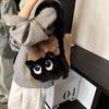 Women's Autumn & Winter Plush Cat Shoulder Tote: Creative Cartoon Color-Block Embroidered Handbag